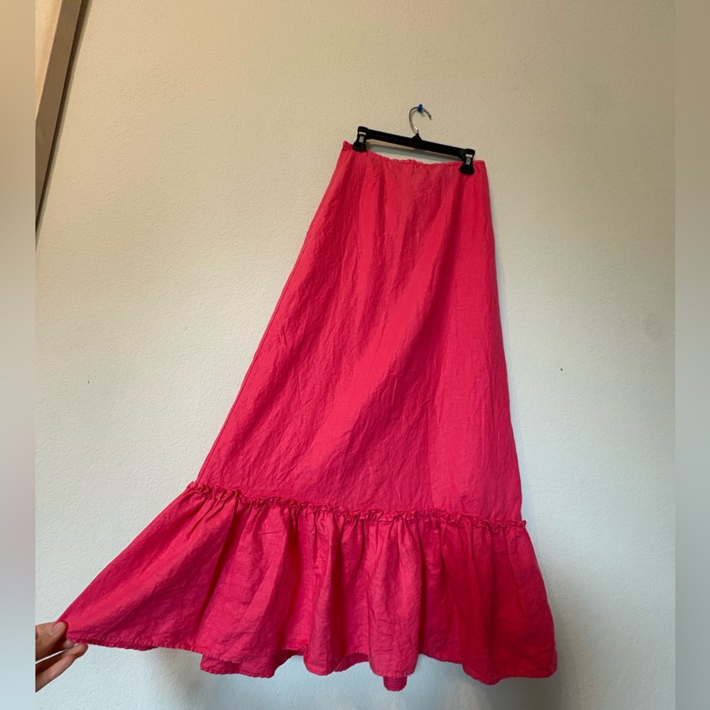 Vintage GAP Pink Linen Ruffled Trumpet Maxi Skirt Size 0 - Picture 3 of 9
